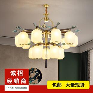 复式楼大吊灯新中式全铜实木中国风别墅挑空跃层楼中楼梯客厅长灯