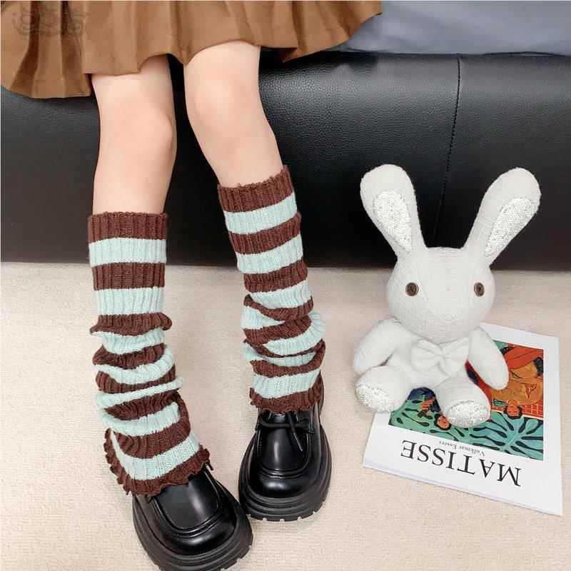 女童条纹针织袜套冬季保暖jk腿套日系学院风堆堆袜小腿袜长筒袜