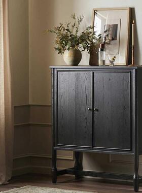 中古风小酒柜法式复古实木餐边柜高柜黑色客厅感储物柜玄关柜