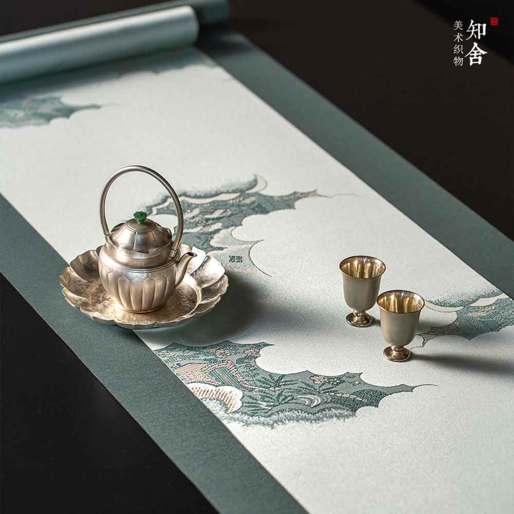 云霞翠轩织锦茶席套组中式复古茶桌台布垫子双面禅意布艺桌旗喝茶