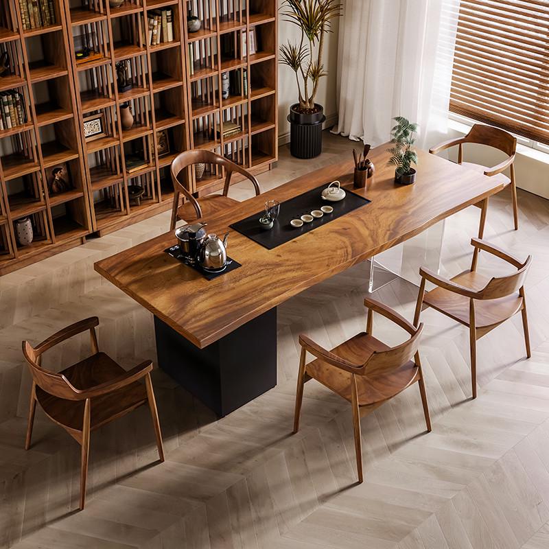 新中式高档实木茶桌椅组合亚克力胡桃木泡茶台办公室家用客厅茶桌