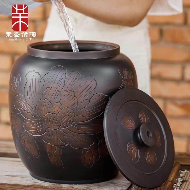 水桶家用储水用陶瓷带盖子纯净水桶老式储水缸新款茶台泡茶抽水培