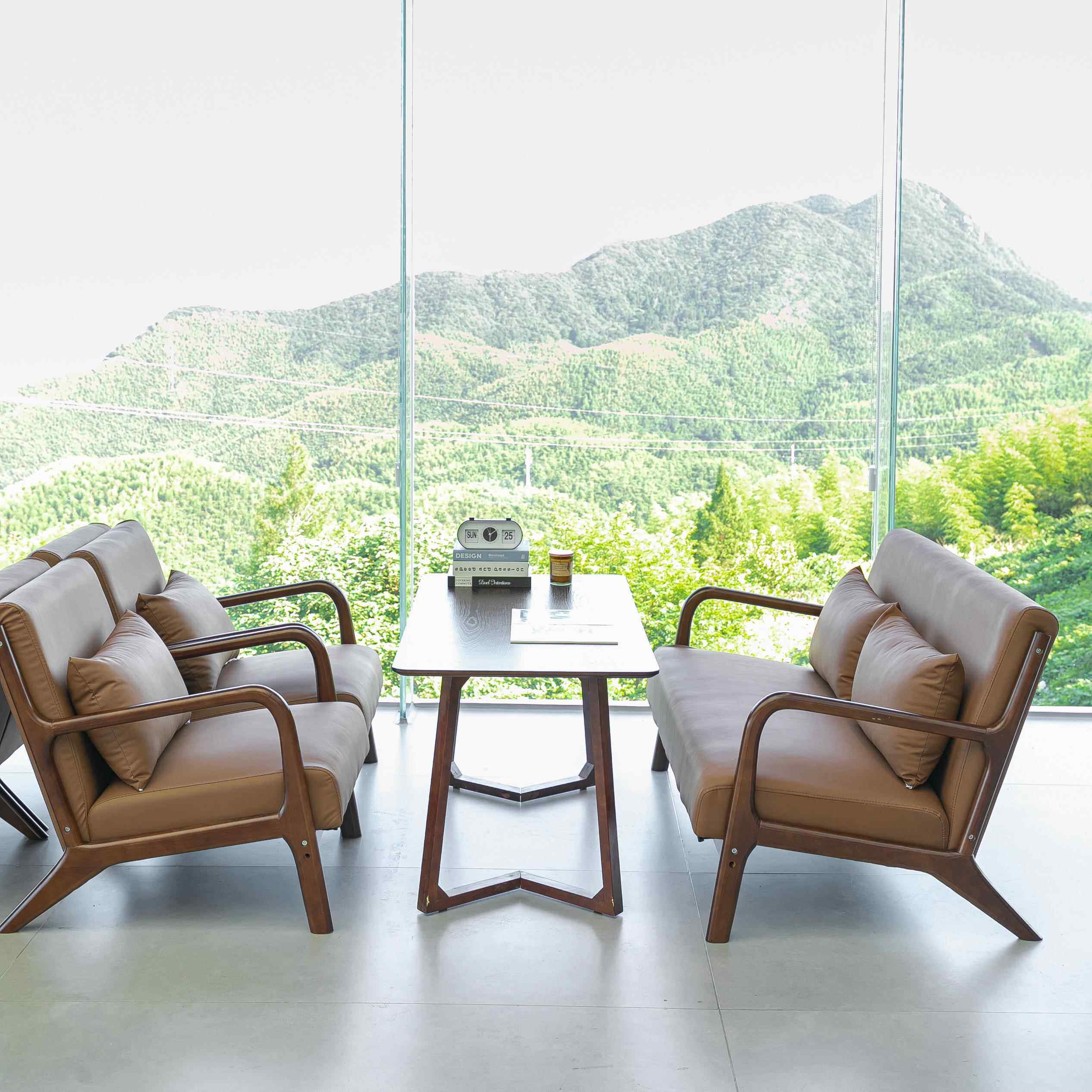 连锁奶茶店桌椅组合咖啡店馆休闲区实木沙发咖啡厅椅子阅读区卡座