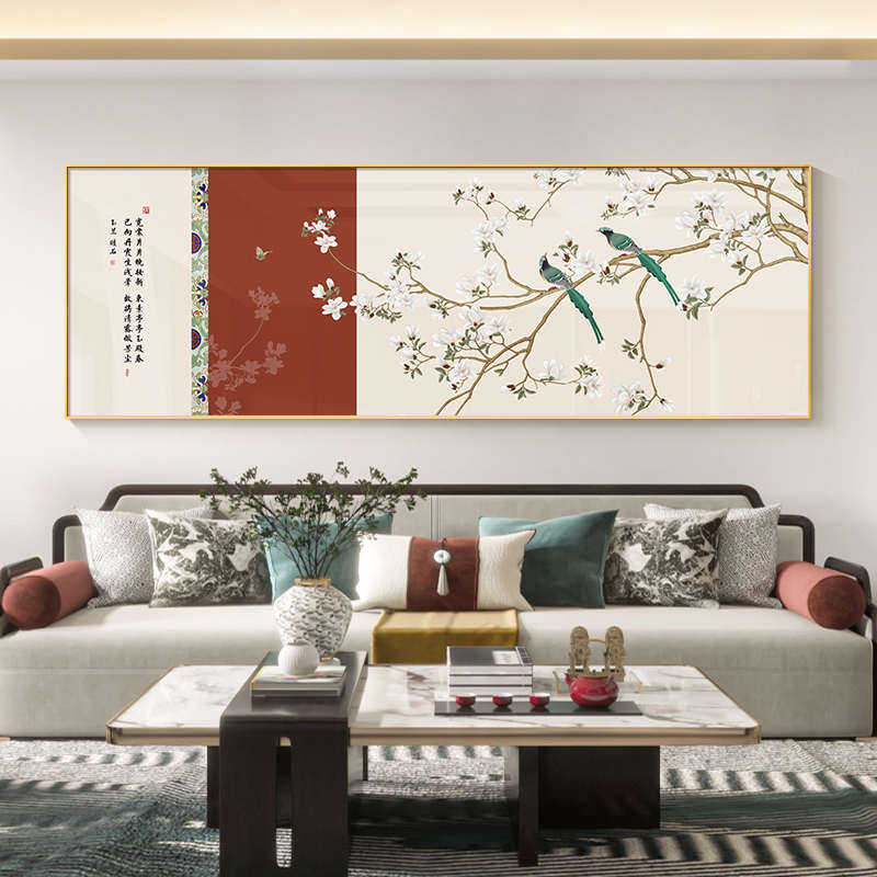 新中式客厅装饰画花鸟挂画寓意沙发背景墙壁画横幅茶室卧室床头画