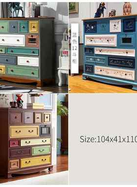 W7美五斗柜储物柜F76M5888式玄客斗关蓝色厅柜子实木地中海十二卧