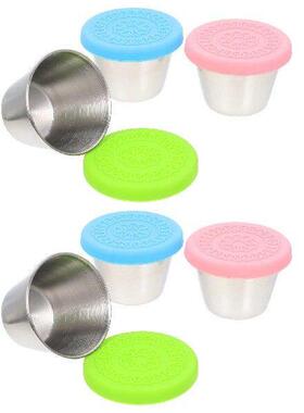 6 Pcs Round Container with Lid Stainless Steel Sauce Cup