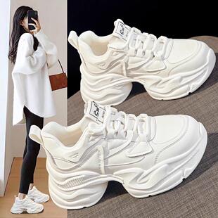 英国真皮厚底老爹鞋女秋季2025新款爆款内增高休闲运动小白跑步鞋