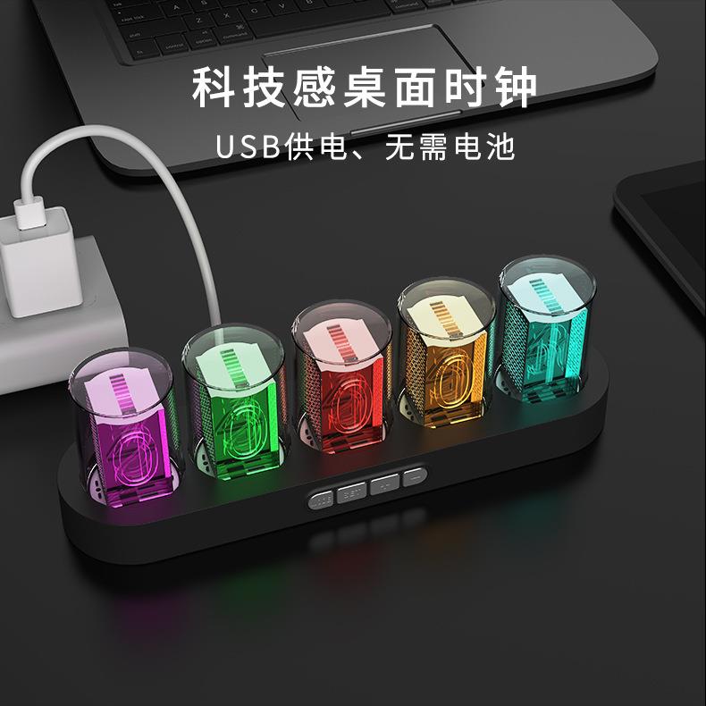 亚马逊新品RGB 仿辉光管时钟创意led电子数字钟炫彩时钟