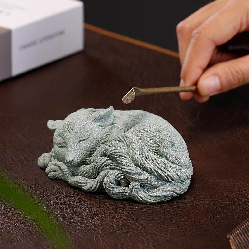 精品青砂石动物九尾狐茶玩茶宠摆件创意盆栽鱼缸微观假山造景装饰