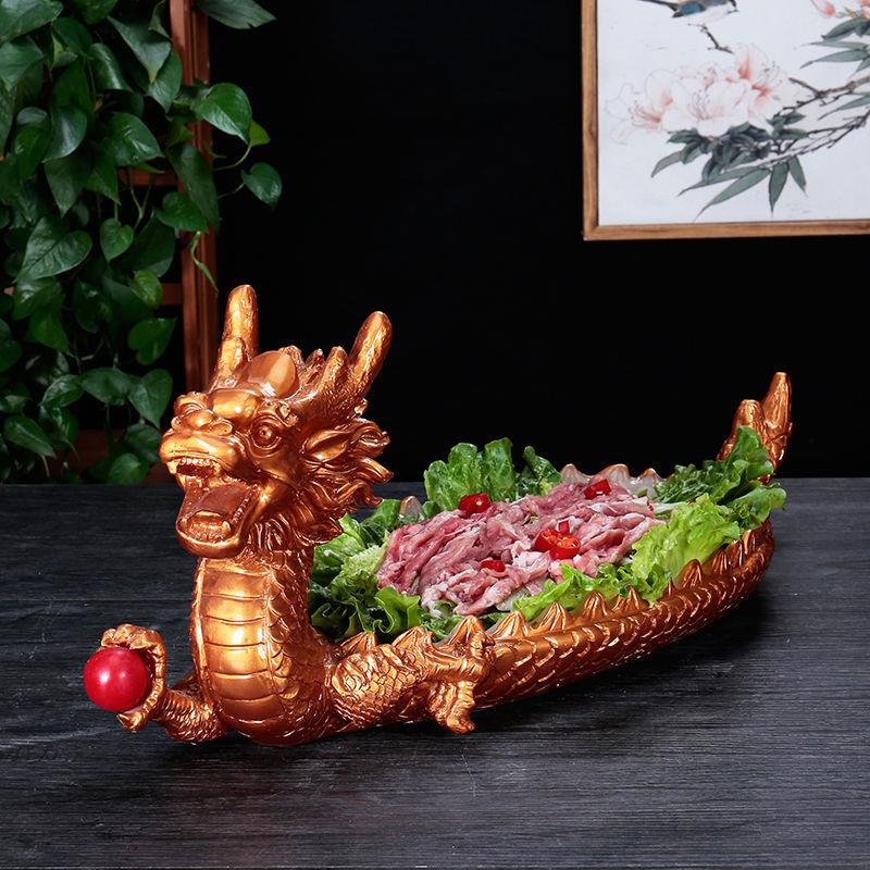 火锅店龙舟网红干冰创意餐具肥牛特色菜盘酒饭店餐厅羊肉意境龙船