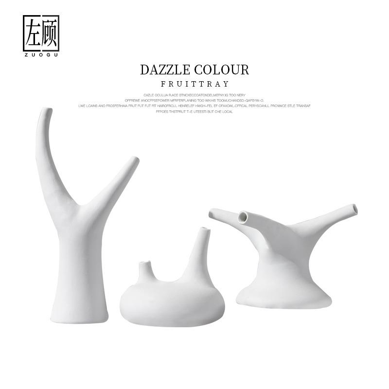 左顾极简白色陶瓷摆件现代样板房装饰品电视柜玄关鞋柜欧式工艺品