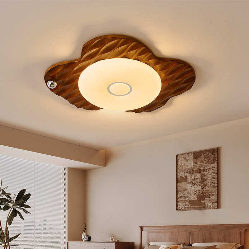 复古客厅灯简约侘寂风吸顶灯中古胡桃木色主灯荷叶护眼书房卧室灯,家装灯饰光源,智能吸顶灯,淘宝优惠券,粉丝福利购,淘宝优惠卷