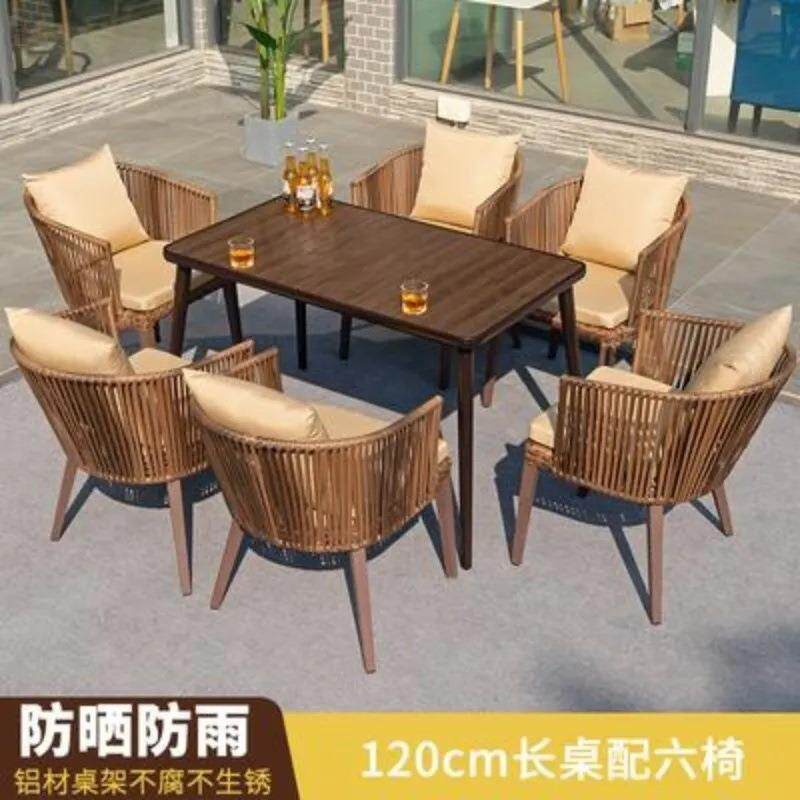 户外休闲藤编藤椅套装组合庭院露台室外露天防腐塑木餐桌椅木网红