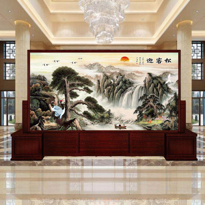 2025新款中式实木屏风公司进门大厅隔断单位办公室会议室双面座屏
