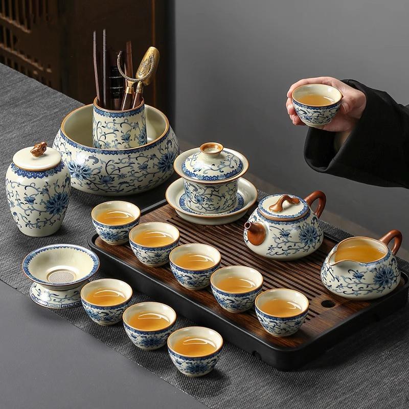 青花汝窑功夫茶具套组2026新款家用轻奢高档泡茶杯泡茶壶中式陶瓷