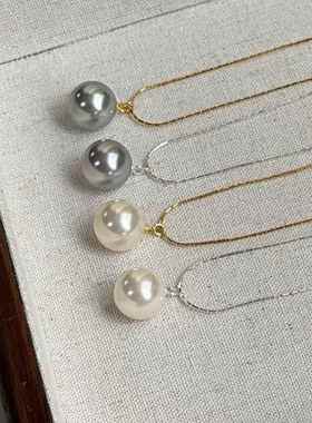 法式蛇骨链单颗珍珠项链女2023新款银灰白优雅百搭单珠吊坠潮颈链