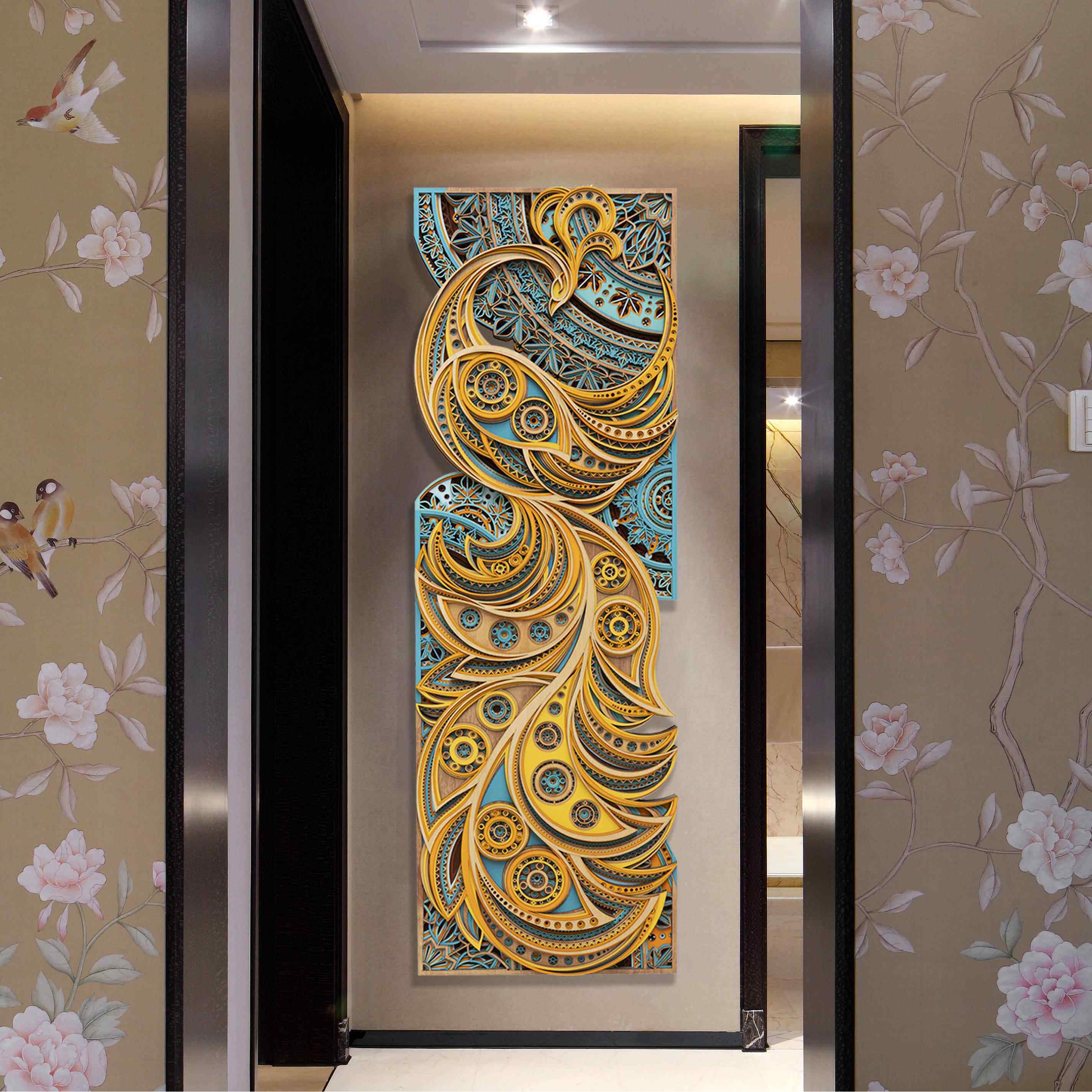 梯木叠雕凤栖梧桐立体玄关客厅装饰画 画轻奢高级感饭厅挂画 画新