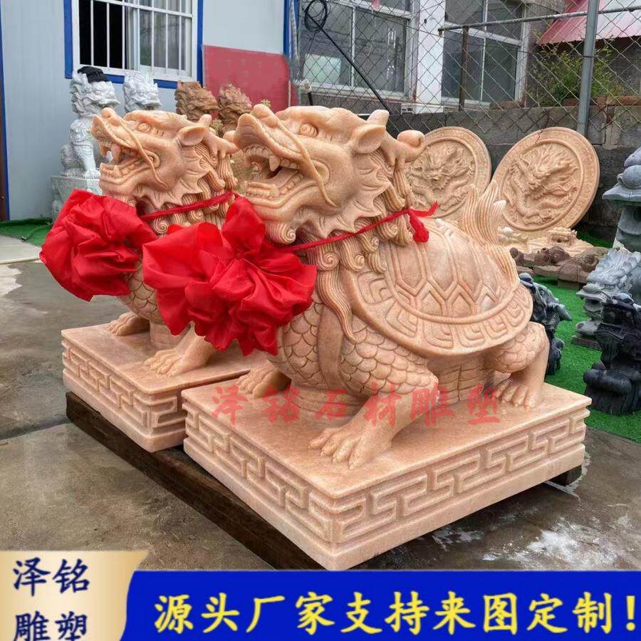 现货龙龟石雕喷水龟龙头龟摆件金钱龟鱼池水景装饰青石龟母子龟