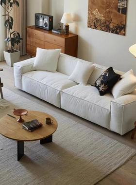 奶油风直排亚麻沙发现简约小户型客厅豆腐块布中古代风棉麻VBM艺