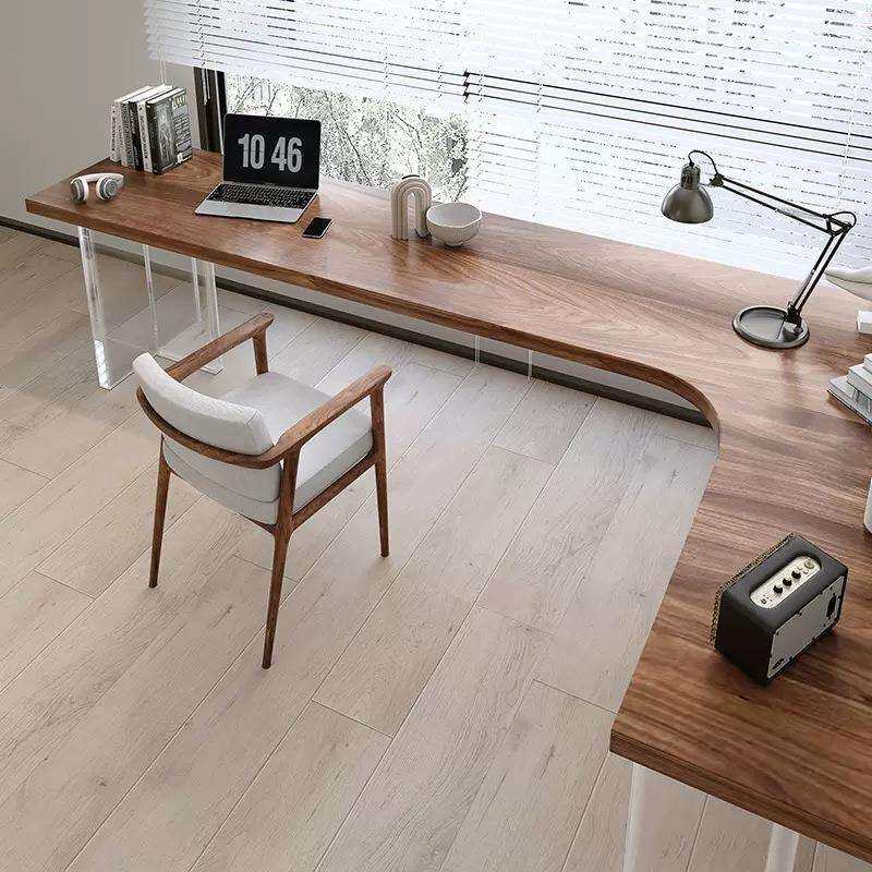 简约北欧书桌学习电脑桌家用亚克力双人实木书桌书房拐角转角桌子