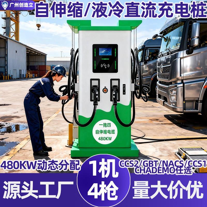 重卡20~480KW液冷充电桩1机4枪自动伸缩线9孔380V三相电快充枪
