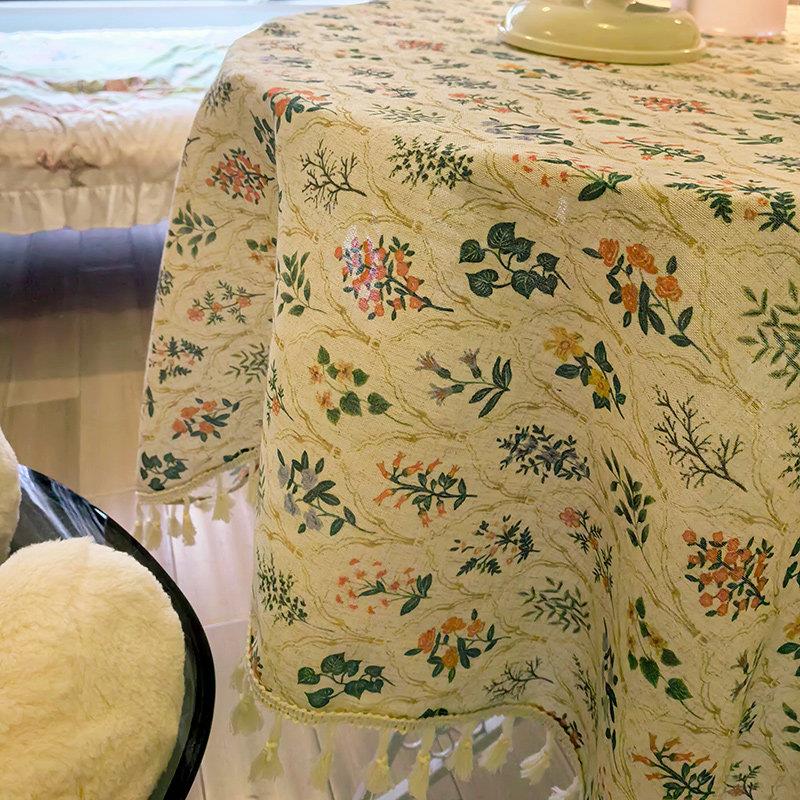 流苏花边桌布2026新款绿叶花野外餐布网红民宿软装院子布置桌旗
