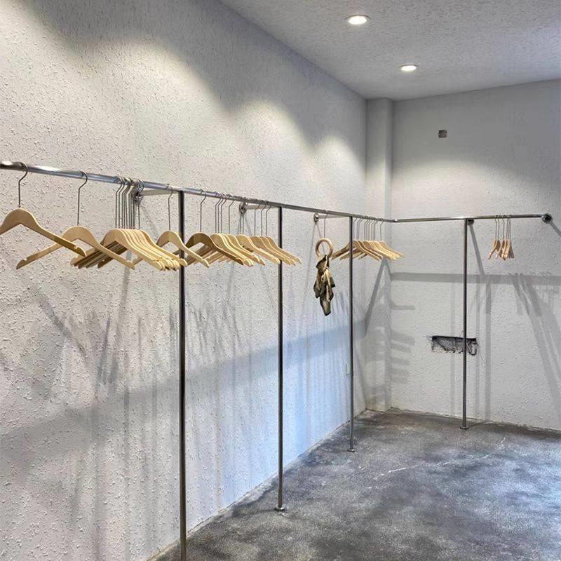 加厚服装店展示架女装陈列架不锈钢上墙壁挂式挂衣架童装落地侧挂