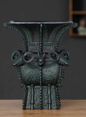 青铜四羊方尊鼎摆件仿古青铜器办公室客厅桌面中式装饰工艺品送礼