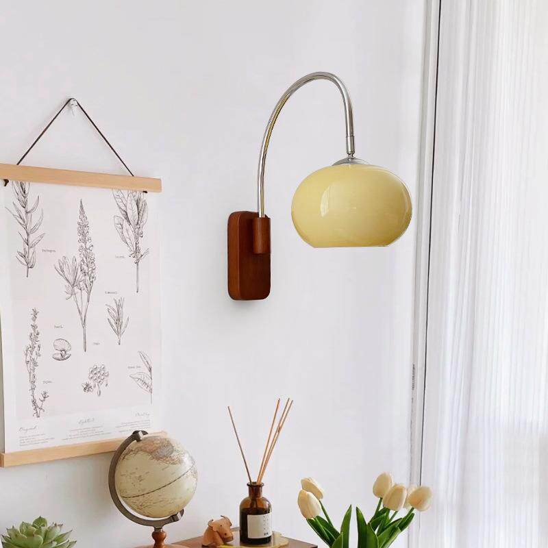 韩式复古玻璃壁灯中古实木墙灯氛围装饰民宿网红墙壁卧室床头灯具
