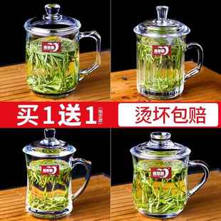 钢化玻璃茶杯子泡茶玻璃杯喝水带盖家用有盖子带手柄杯