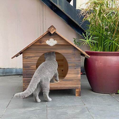 室外防雨猫窝流浪猫窝宠物猫屋猫舍猫房户外原木宠物窝实木宠物屋