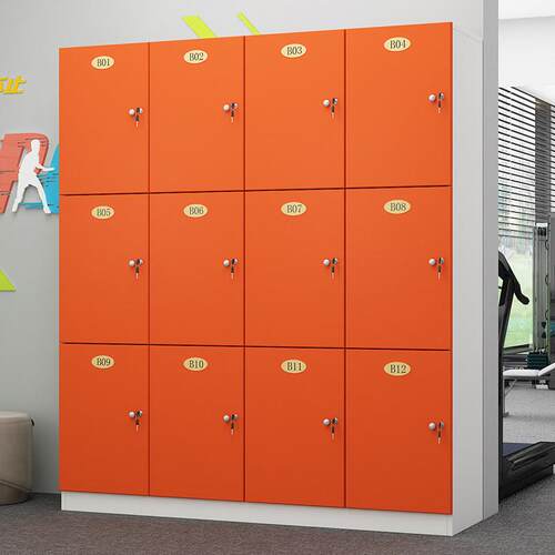 木质更衣柜健身房存包柜爱马士橙色顾客瑜伽馆舞蹈室电子锁换衣柜