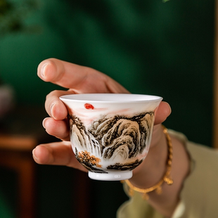 国家级大师刘培竹手绘陶瓷茶杯健康家用颜值茶器 旭日东升主人杯