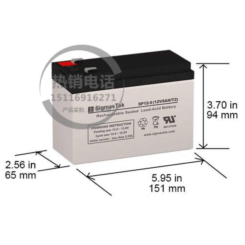美国SigmasTEK医疗设备电池 SP12-9电梯应急12V9AH全新电瓶