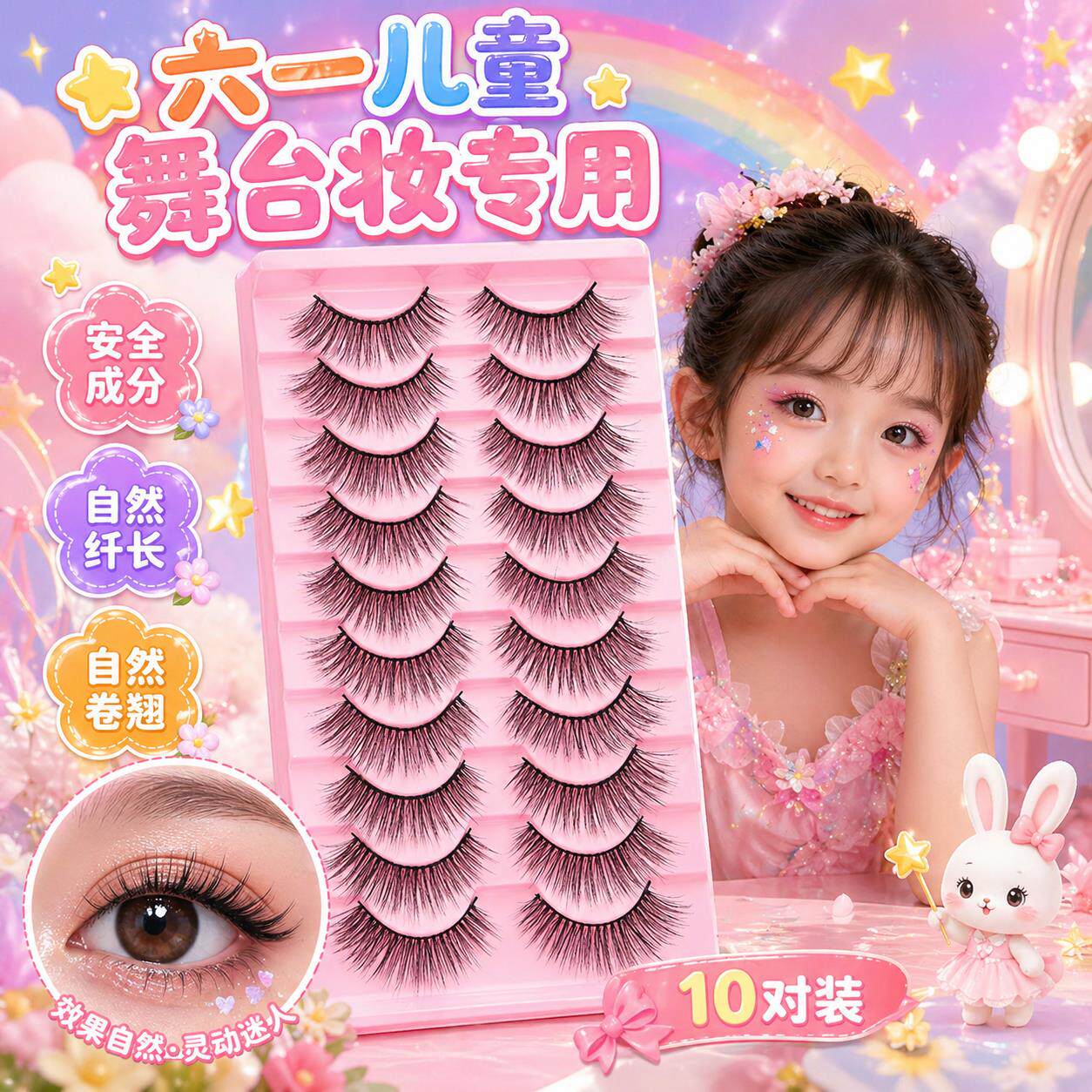 儿童舞台妆专用假睫毛无需胶水自然纤长浓密舞台演出眼影化妆工具