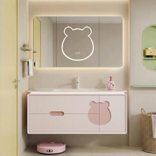 多巴胺浴室柜组合可丽耐一体盆奶油风卫生间洗漱台岩板陶瓷洗手盆