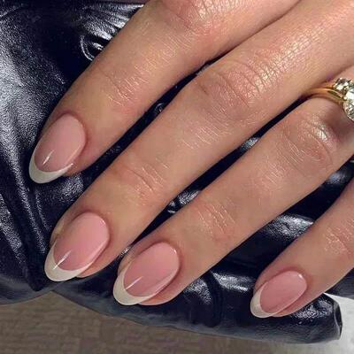 24Pcs Short Almond Press on nails French Tips Press on nails