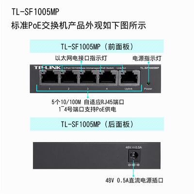 TP-Link POE100S POE供电器分离器延长器48V交换机SF1005MP电源模