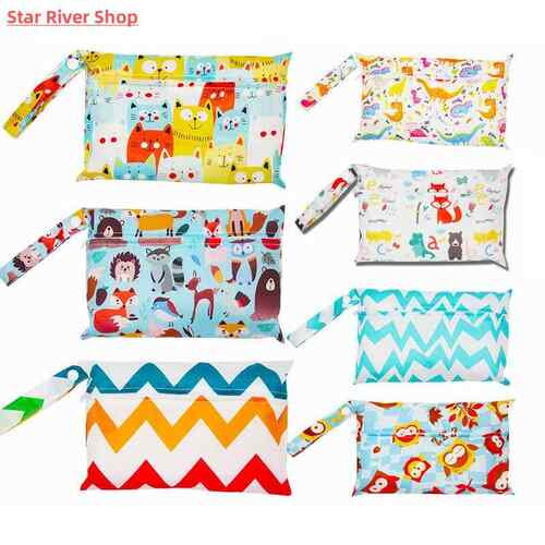 Baby Diaper Bag Cartoon Print Waterproof Wet Dry Nappy Zippe