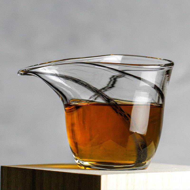 日式山桜窑冰心公道杯茶海 无铅水晶玻璃汤冷分茶器樱流墨痕款