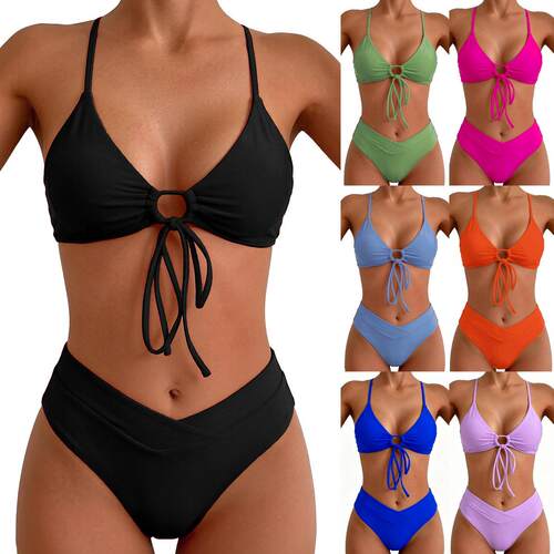 Women's Solid Color Tie Side Bikini Set Casual Fashion Chic