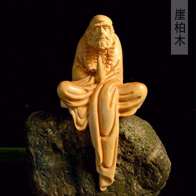 崖柏木静坐思禅达摩摆件12×5.3×3.8CM饰书房面装饰工艺