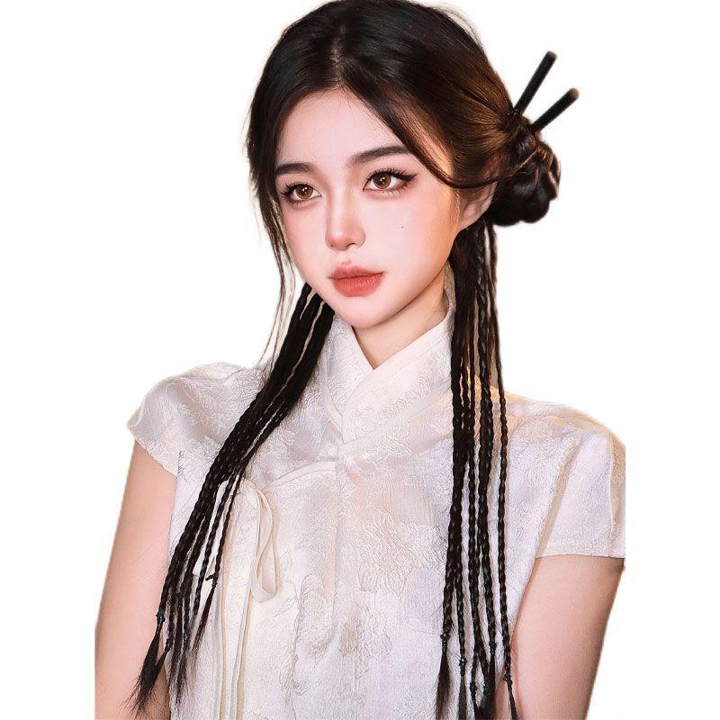 脏脏辫子假发头绳假马尾辫发圈2024新款新中式假鱼骨麻拳击辫