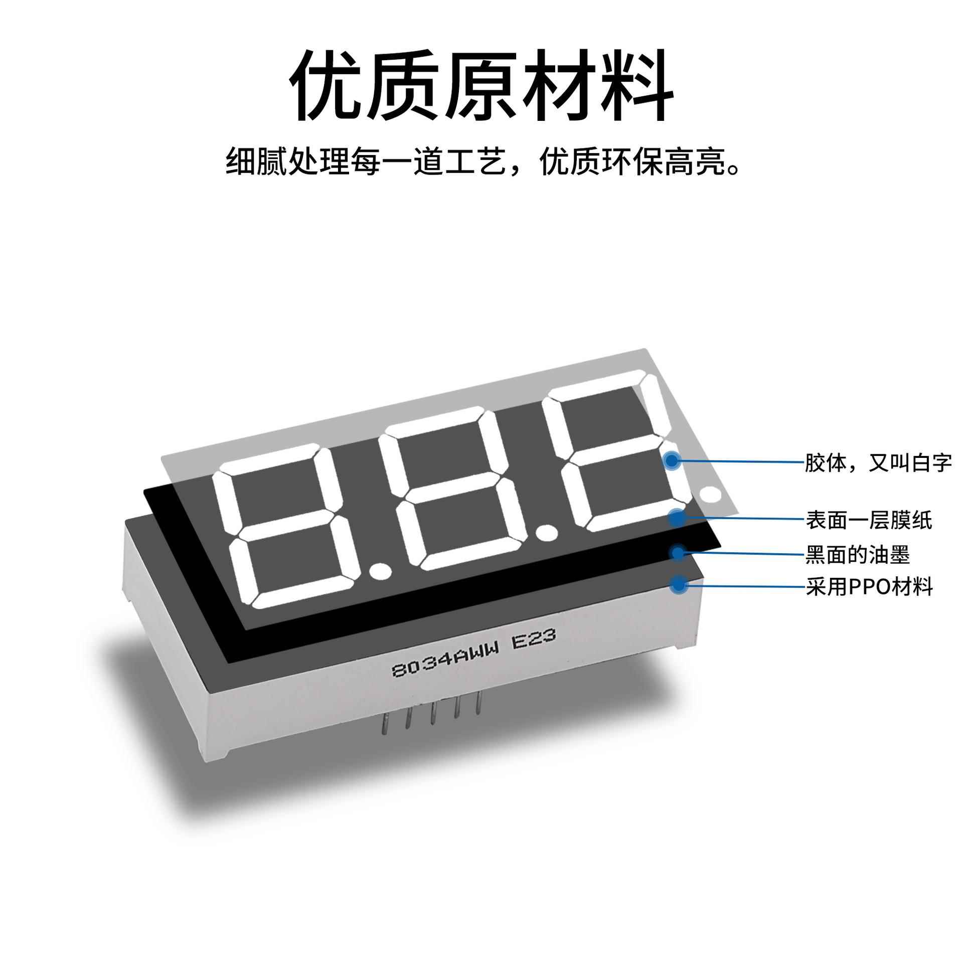 源头厂家0.28寸三位led数码管高亮蓝光七段数码管3位数码管厂家