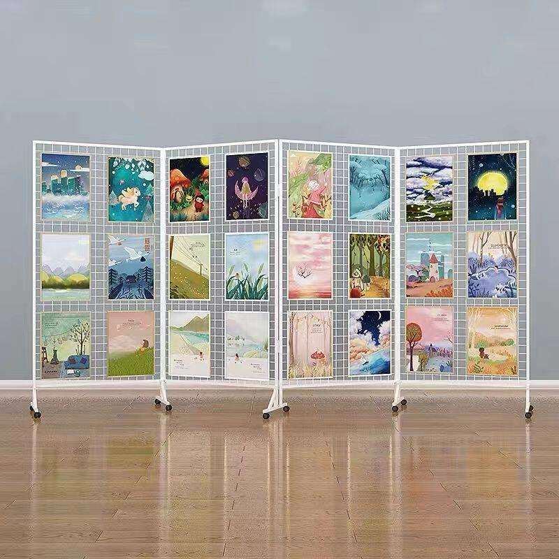幼儿园作品展示架铁网格网绘画书法展览架摄影画展折叠网格展示架