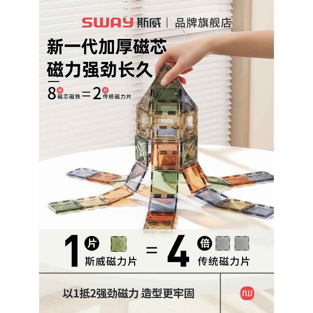 斯威磁力片儿童益智玩具彩窗拼图3宝宝6岁拼装贴片磁吸积木大自然