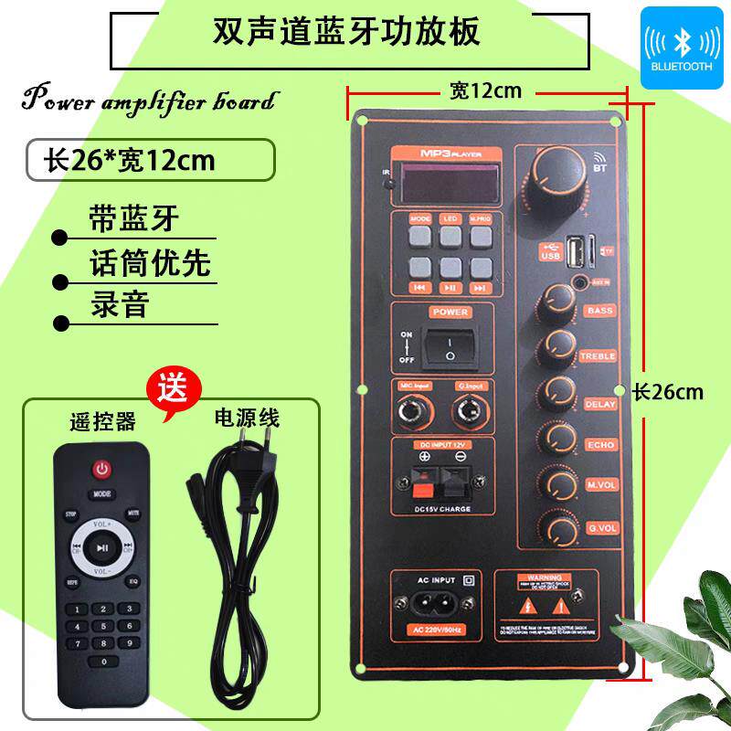 大功率双声道蓝牙功放板改装户外拉杆音响主板12V电瓶220充电功放