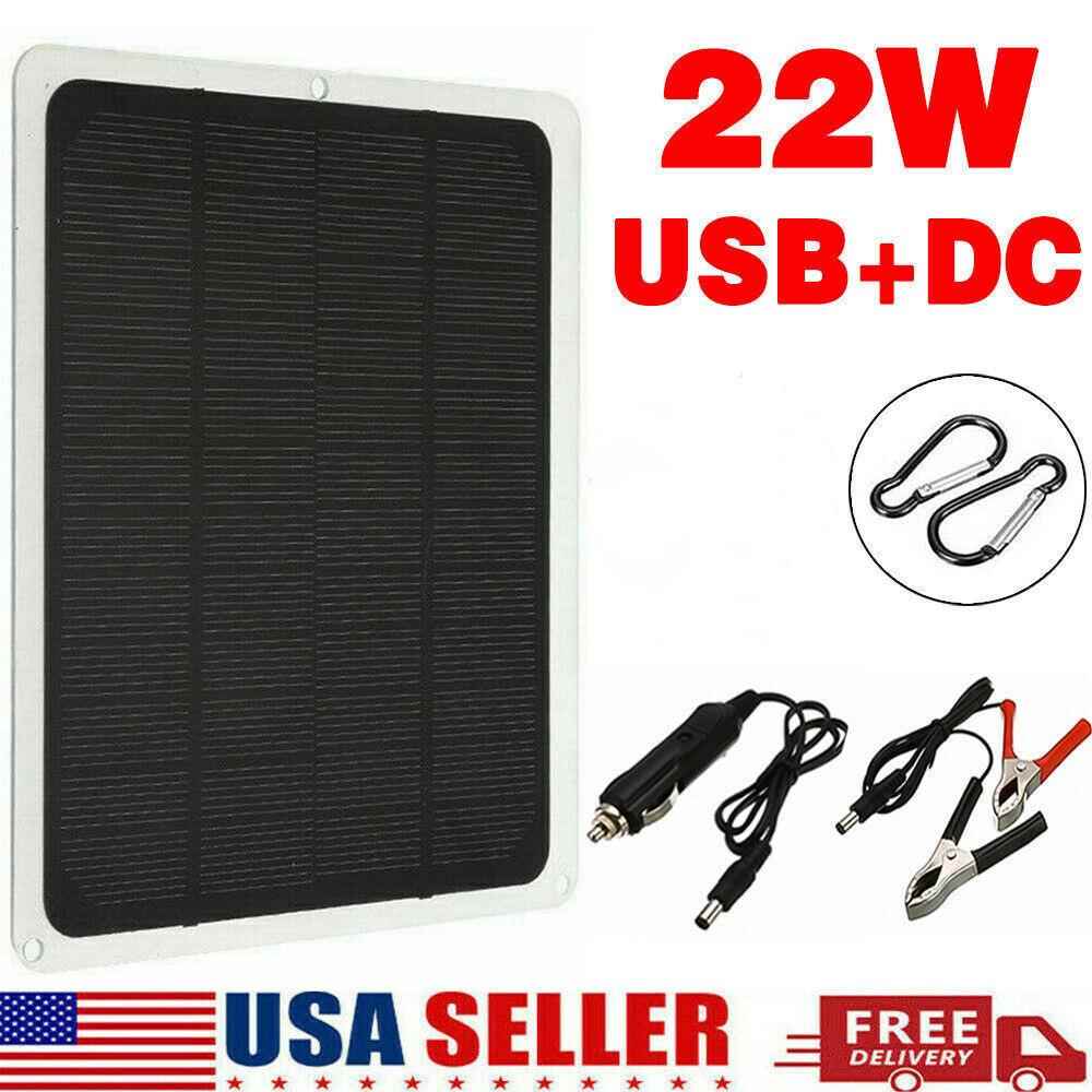 22W户外太阳能电池板 12V充电器电池充电器套件 户外太阳能发电