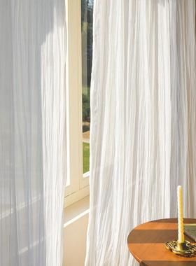 2V06皱的美学」压皱白纱定 制法式轻奢窗帘卧室纱帘白色半透光纱