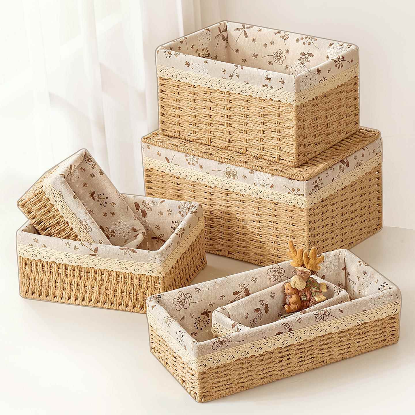 编织收纳筐小杂物遥控器桌面收纳盒零食玩具化妆品储物盒藤编篮子